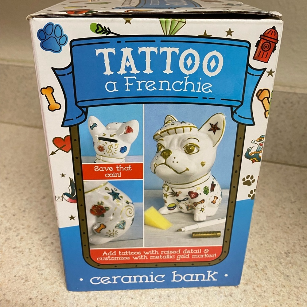 Bright Stripes Tattoo a Frenchie Ceramic Bank DIY Craft Kit | Piggy Bank - Picture 6 of 6